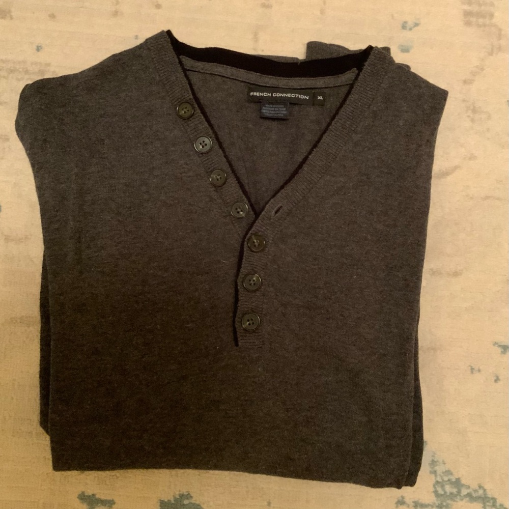 Men’s French Connection Long Sleeve Cotton Pullover Gray Sweater XL